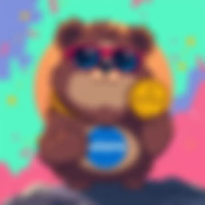 A cartoon dropbear character with sunglasses, holding a coin that represents $DGENBEAR, set against a colorful background with the Solana logo.
