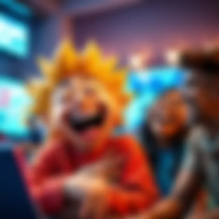 A relatable meme character laughing with friends, showcasing joy and humor