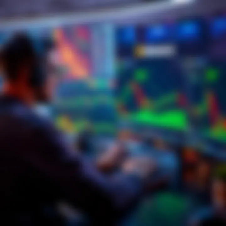 A trader analyzing market data and graphs on a computer screen, focusing on Binance API for autonomous trading