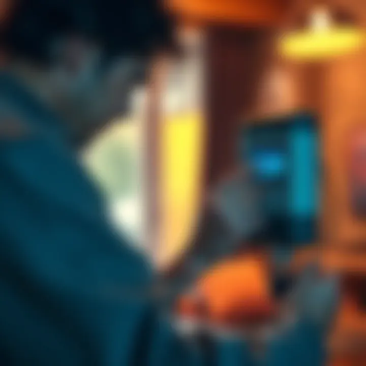 A homeowner adjusting a thermostat connected to an Avalon Q heater, aimed at regulating temperature automatically in a cozy room.