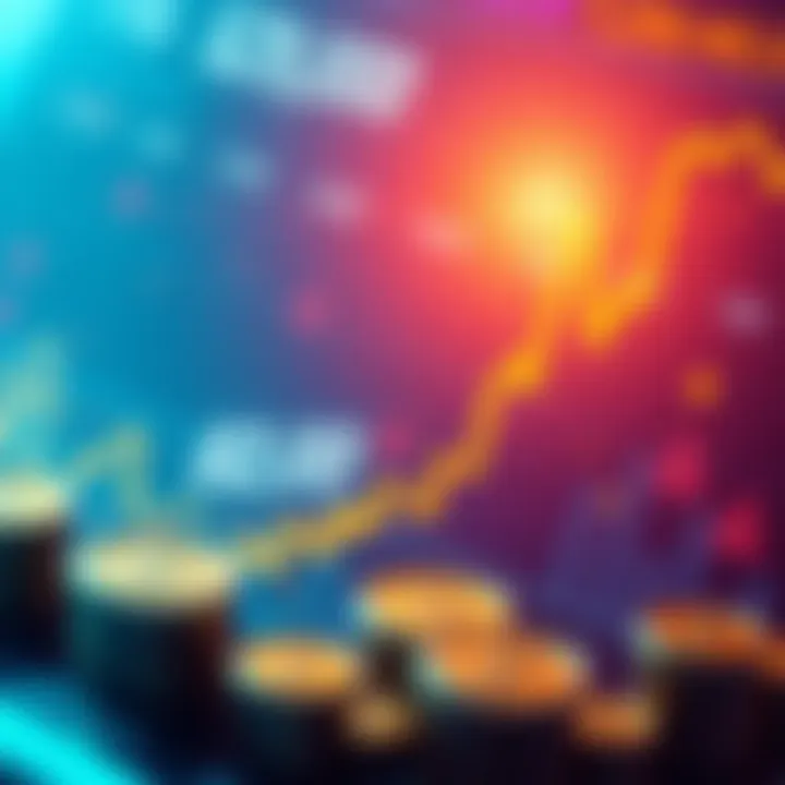 A financial chart showing trends around the price of 82,000 with dollar signs and investment symbols