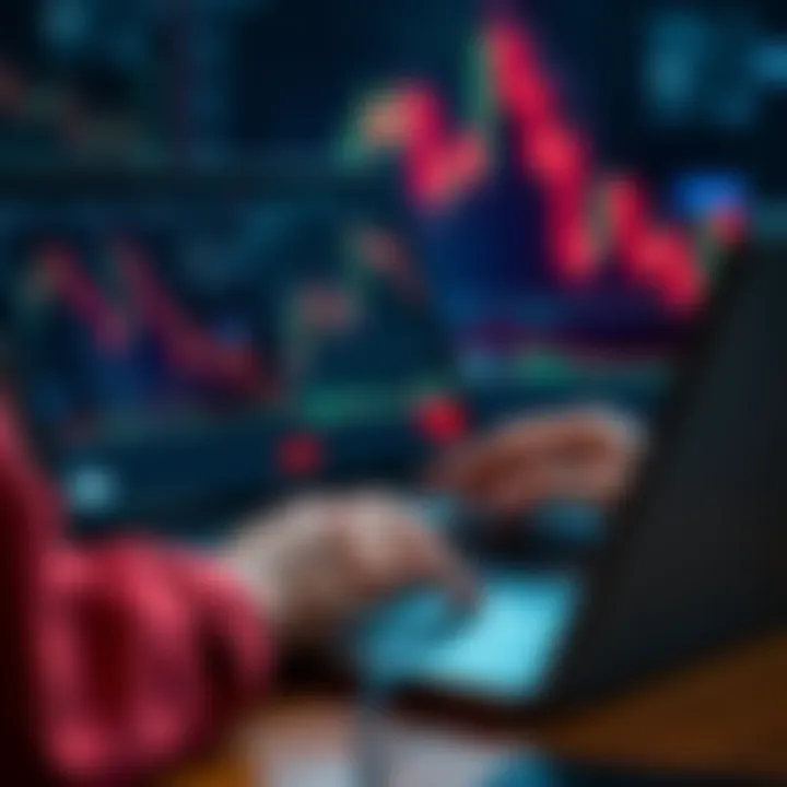 Avoiding Overtrading in Cryptocurrency A person analyzing cryptocurrency charts on a laptop, with graphs and trading apps visible, highlighting disciplined trading strategies.