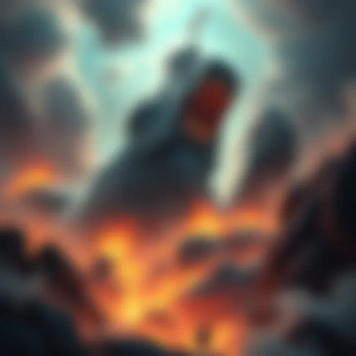 Awakening Giant A large, powerful figure rising with determination, symbolizing a significant change on the horizon.