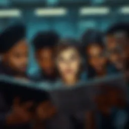 A group of diverse people looking concerned while reading news articles on their devices, highlighting the gravity of today's problems.