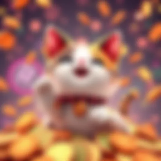 A playful cat character symbolizing Baby Cash Cat, surrounded by coins representing rewards and the Robinhood Chain logo.