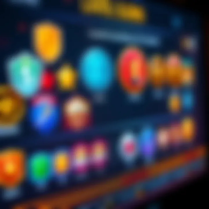 Badges displayed on a digital screen A digital screen showing various badges and levels achieved in a game, with Level 5 highlighted.