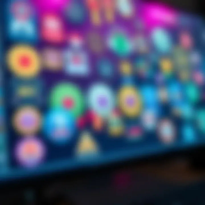 A collection of colorful badges displayed on a computer screen, showing various achievements and rewards.