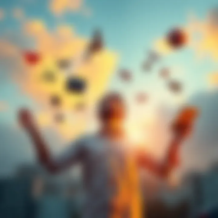 A person juggling various responsibilities like work, family, and hobbies, symbolizing the balance between life and work.