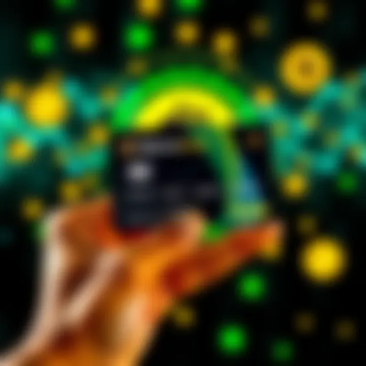 A person holds a Bancus Card with crypto symbols in the background, symbolizing digital finance without KYC verification.