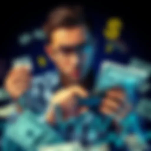 A person holding a calculator and bank statements, looking frustrated with rising inflation and low interest rates, surrounded by money symbols and graphs.