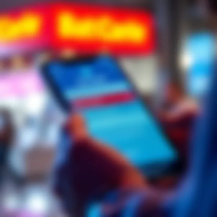 Banking app on a smartphone A user checking their finances on a smartphone screen displaying a banking app interface with alerts for account freezes