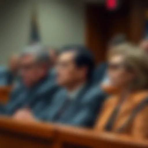 Sam Bankman-Fried's parents sitting in a federal courtroom, looking concerned as legal proceedings unfold.