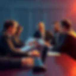 A group of bankers discussing regulations with documents on a table, symbolizing resistance to stablecoin rules.