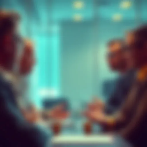A group of bankers discussing concerns over stablecoin yields with a CEO in an office setting.