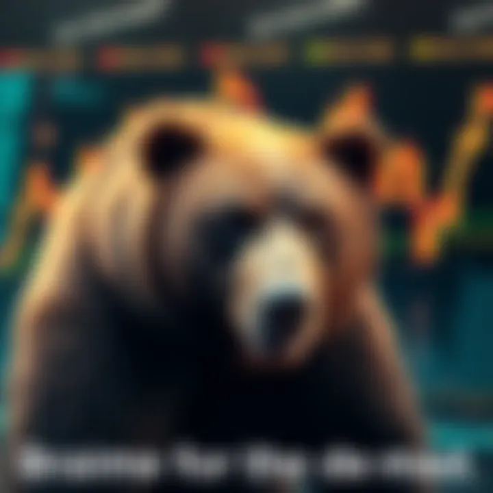 A bear representing the downturn in the stock market, with stock charts showing downward trends in the background.