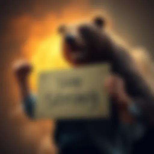 A strong person holding a sign that says 'Stay Strong' while facing a bear symbolizing market fluctuations.