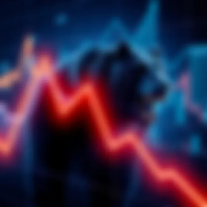 Graph showing a downward trend with bear icon representing economic decline