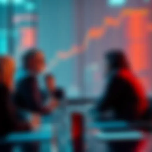 A group of investors in a meeting, sharing ideas on managing risk in a bear market.