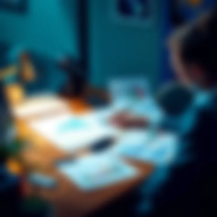 A beginner investor reviewing long-term investment strategies with charts and notes on a desk