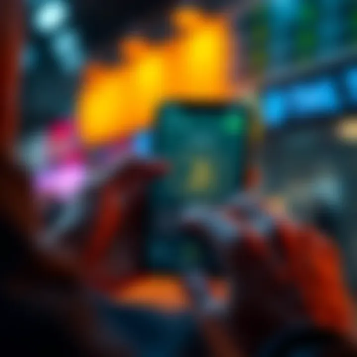 A person using a smartphone to buy cryptocurrency through an app, showing a simple and user-friendly interface.