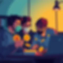 Illustration of students looking at different Bitcoin wallet options on a laptop