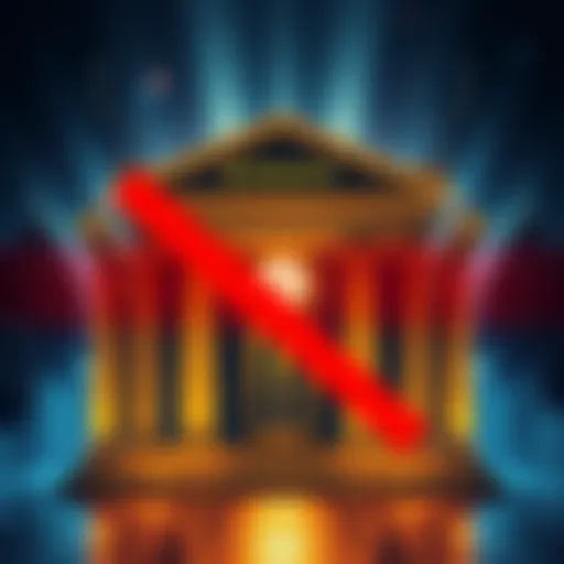 A graphic showing a bank with a big red cross over it, indicating the halt of EUR deposits through bank transfers on Binance starting July 14.