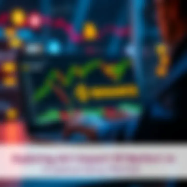 A person using a laptop to trade cryptocurrencies on the Binance platform, with charts and digital currency icons displayed