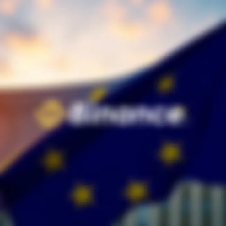 Binance logo next to the European Union flag, representing its challenges in the EU market.