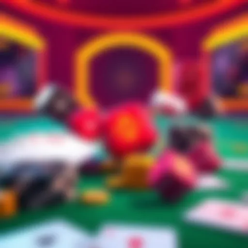 A visual representation of Binance's new gambling platform featuring online gaming elements like dice and cards