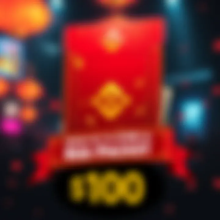 Graphic showing a Binance Red Packet with cash and a promotional banner for $100 offer