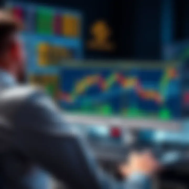 A trader analyzing Binance Trailing Orders on a computer screen with charts and graphs in the background