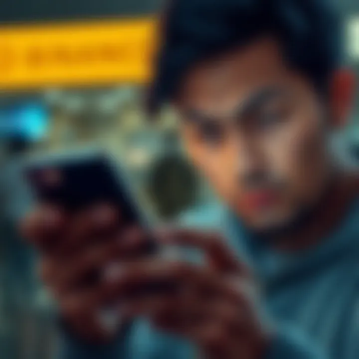 A person looking at their phone with a frustrated expression, showing a bank app error message in the background, symbolizing issues with fiat withdrawal from Binance.