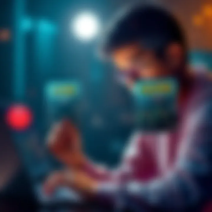A person comparing BIP39 and SLIP39 settings on two cryptocurrency tag plates, with a thoughtful expression and a laptop open, displaying crypto charts.