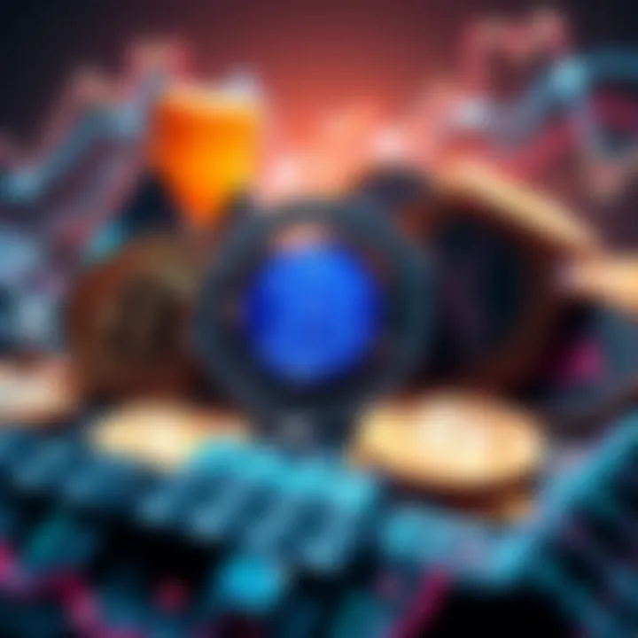 A visual showing Bitcoin and various altcoins competing in the cryptocurrency market, highlighting their differences and potential futures.