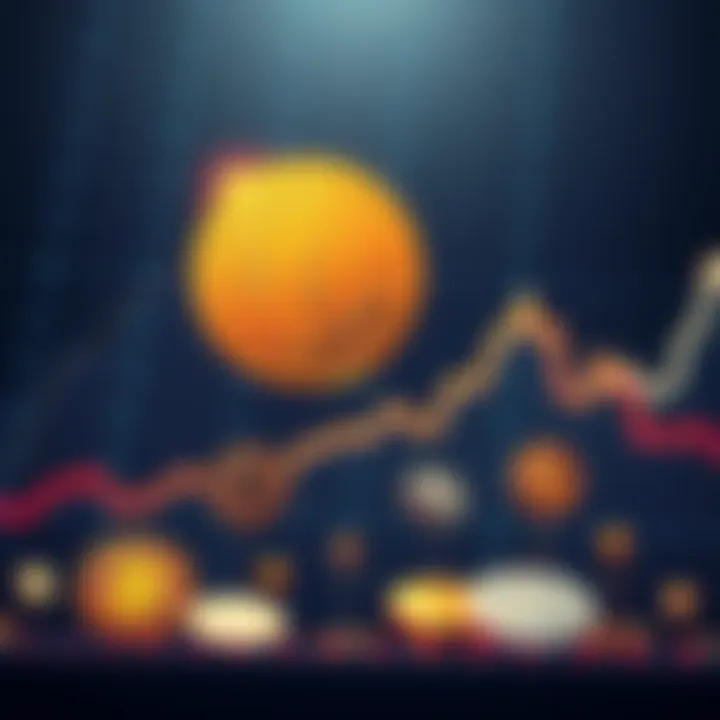 A graph showing Bitcoin's price rise with various other cryptocurrencies linked below it, indicating interconnectedness in the market.