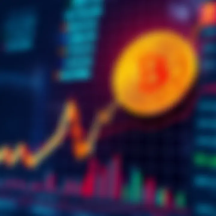 Graph showing Bitcoin prices declining with a caution symbol