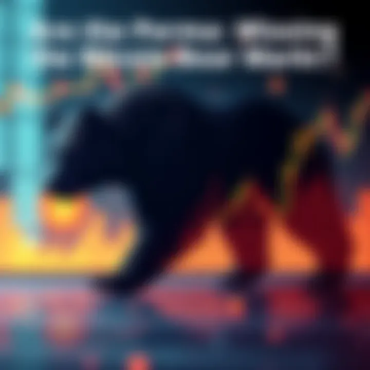 Graph showing a downward trend in Bitcoin prices with a bear silhouette