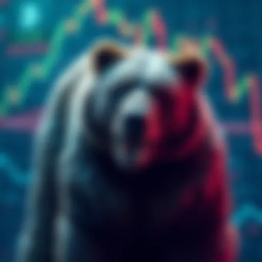 Graph showing Bitcoin price decline with bear imagery and reduced trading activity.