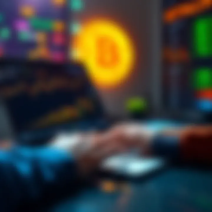 A person analyzing Bitcoin trends on a laptop with charts showing upward movement, symbolizing investment opportunities in a bull market.