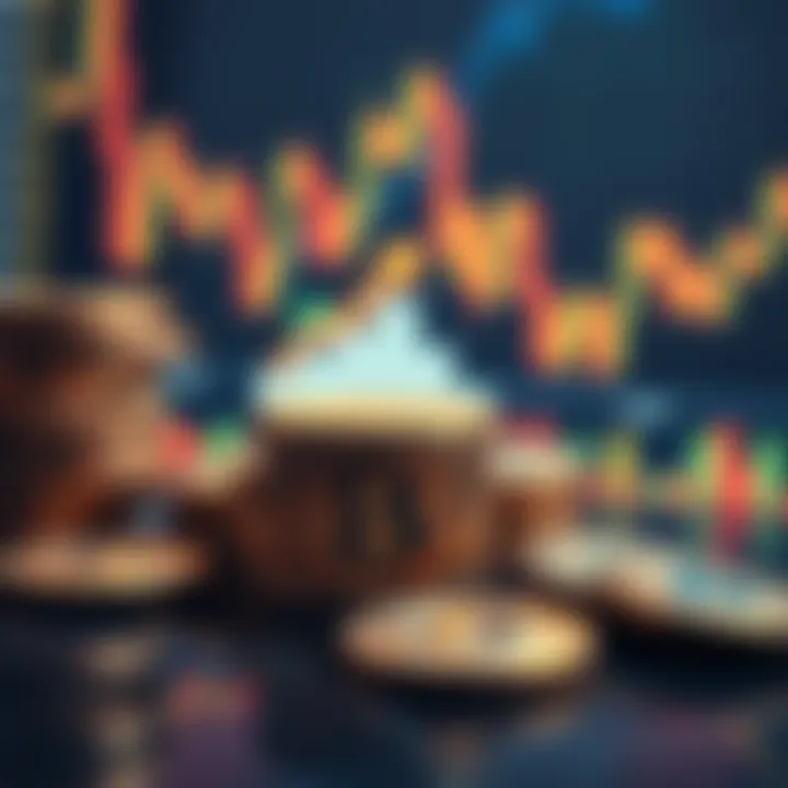 A graphic showing Bitcoin coins stacked with a background of financial charts and graphs, representing its role in securing loans.