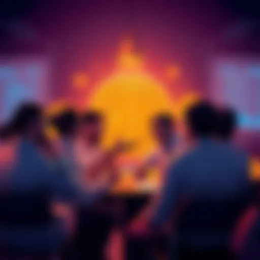 A group of people engaging in a discussion about Bitcoin and cryptocurrency in a community setting.