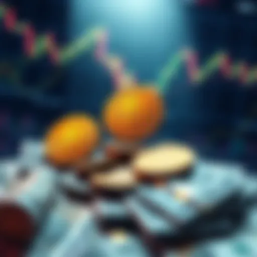 A visual representation of Bitcoin symbols impacting financial graphs and currency notes, illustrating its influence on the global economy in 2026.