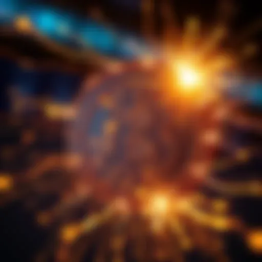 A glowing Bitcoin symbol surrounded by electric sparks, symbolizing its impact on finance