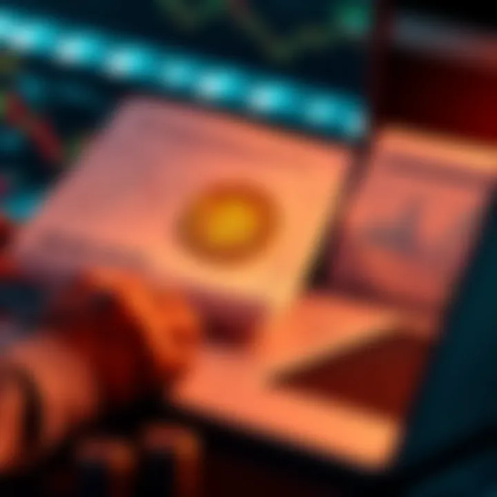 Bitcoin ETF in Roth IRA A person reviewing Bitcoin ETFs and Roth IRA documents with a calculator and a laptop