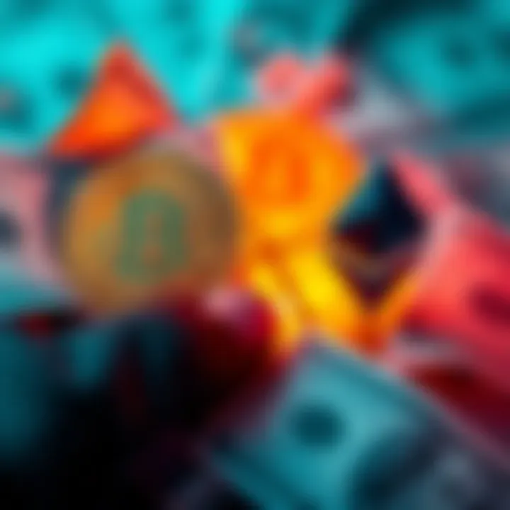 A graphic showing Bitcoin and Ethereum symbols with dollar bills, representing investment choices.