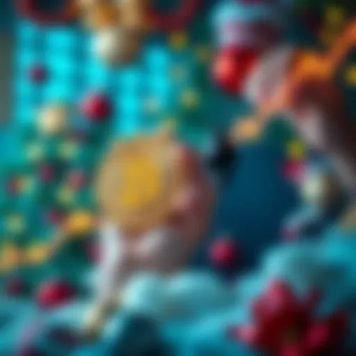 Graph showing Bitcoin and Ethereum prices rising, with a backdrop of a festive Christmas theme, emphasizing market excitement and holiday spending.