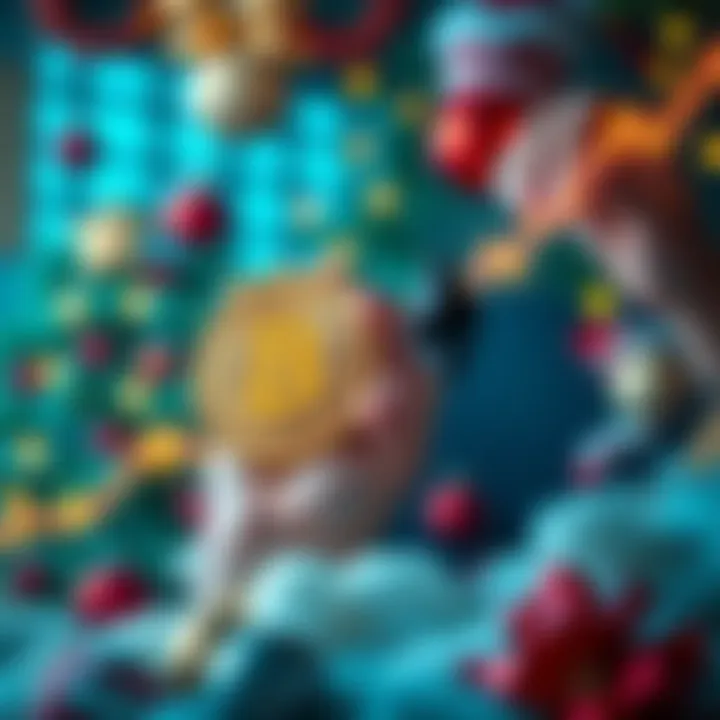 Graph showing Bitcoin and Ethereum prices rising, with a backdrop of a festive Christmas theme, emphasizing market excitement and holiday spending.