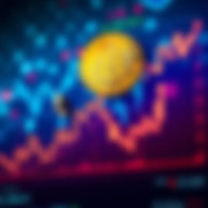 A graph showing a declining trend in Bitcoin and Ethereum prices, with a background of digital currency symbols.