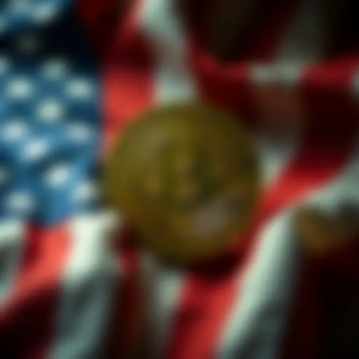 Bitcoin logo with an American flag background representing financial independence and rebellion