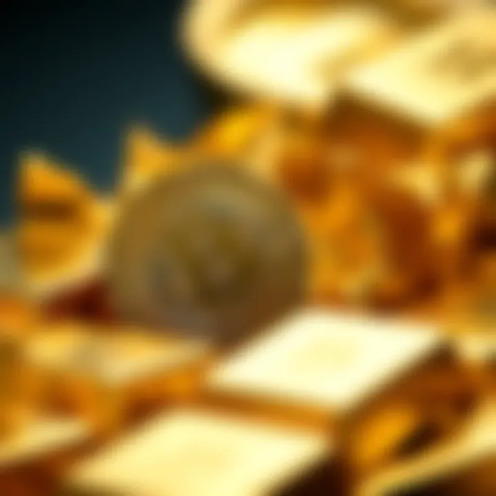 Bitcoin and Gold Comparison A visual comparison of Bitcoin and gold, highlighting Bitcoin's lower value against gold bars.